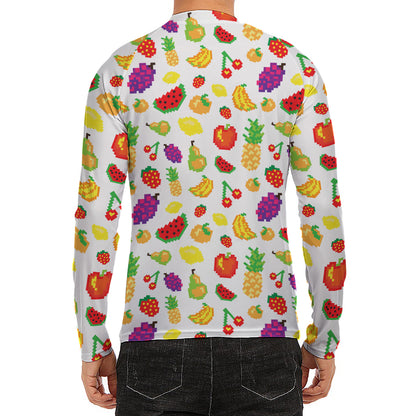 Pixel Fruits Pattern Print Men's Long Sleeve Rash Guard