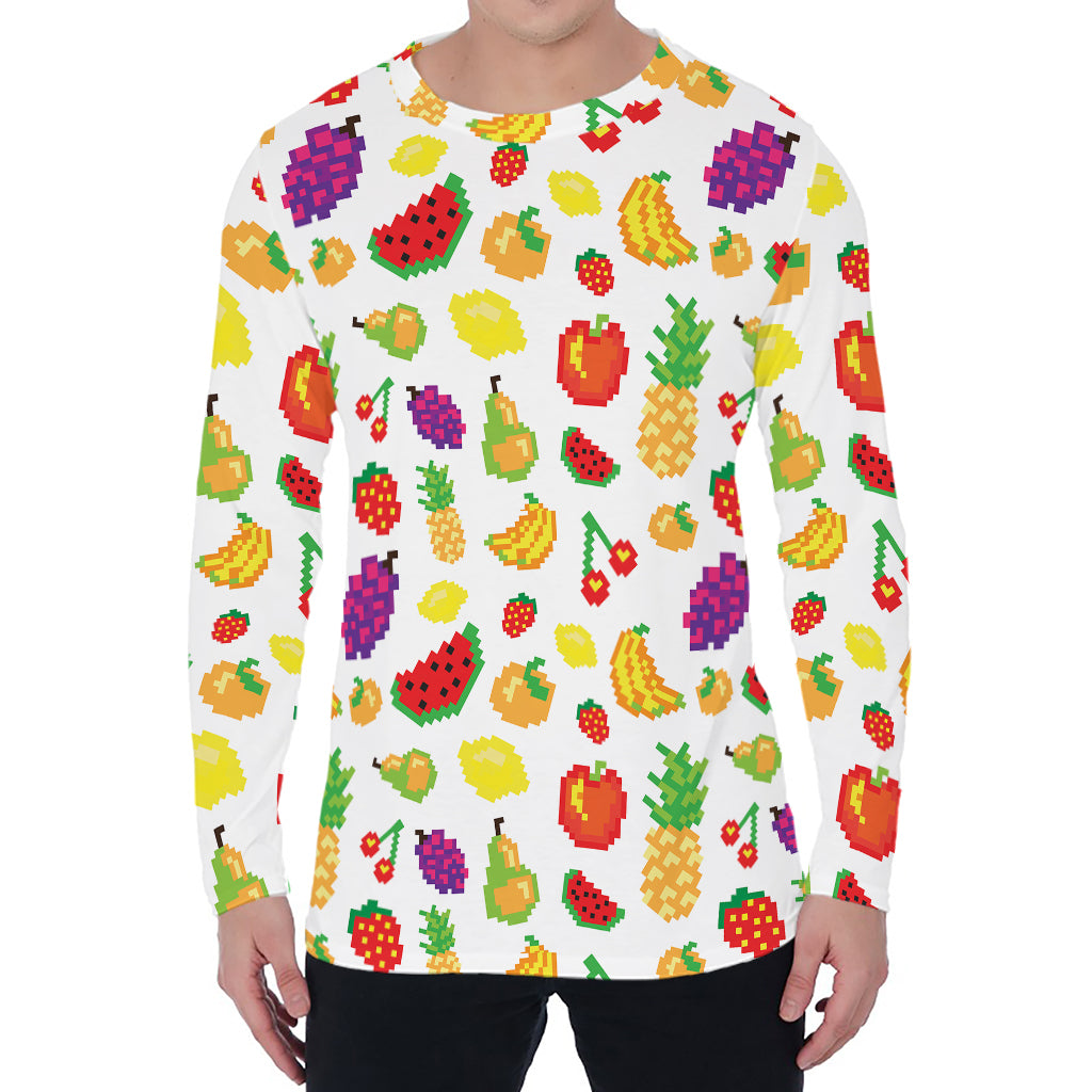 Pixel Fruits Pattern Print Men's Long Sleeve T-Shirt