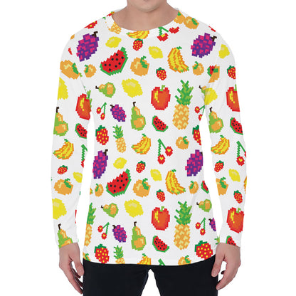 Pixel Fruits Pattern Print Men's Long Sleeve T-Shirt