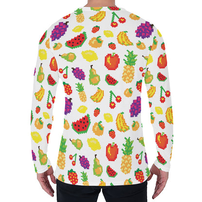Pixel Fruits Pattern Print Men's Long Sleeve T-Shirt