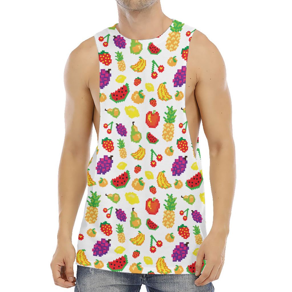 Pixel Fruits Pattern Print Men's Muscle Tank Top