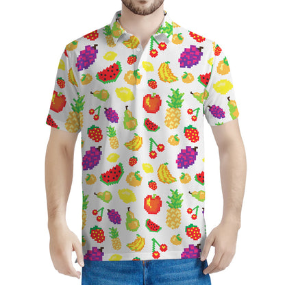 Pixel Fruits Pattern Print Men's Polo Shirt