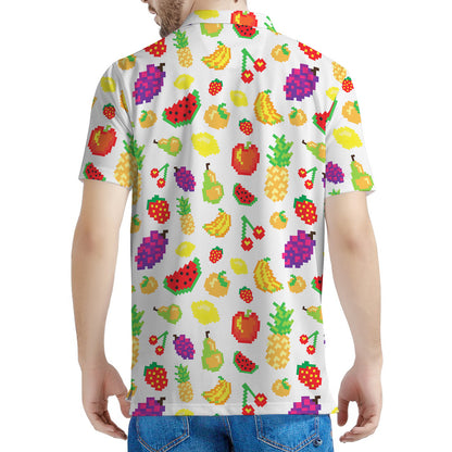 Pixel Fruits Pattern Print Men's Polo Shirt