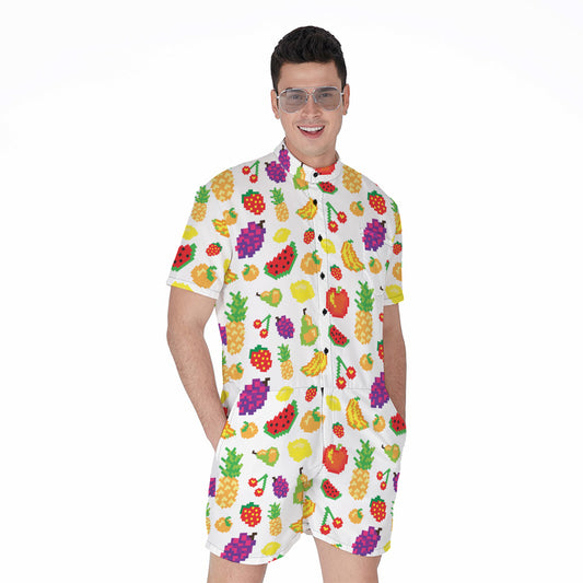 Pixel Fruits Pattern Print Men's Rompers