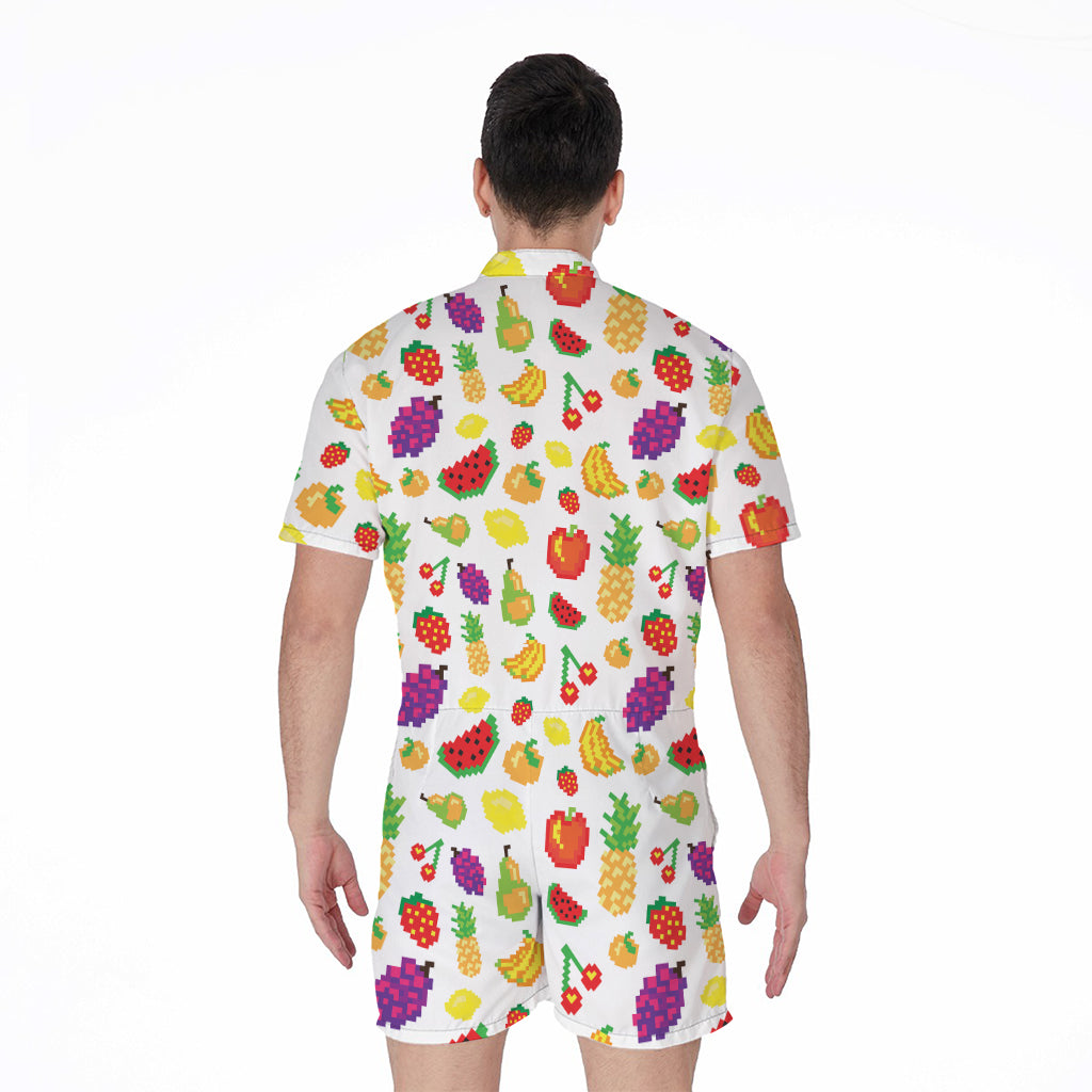 Pixel Fruits Pattern Print Men's Rompers