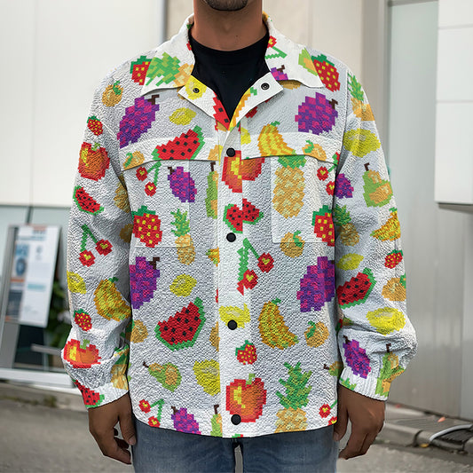 Pixel Fruits Pattern Print Men's Shirt Jacket