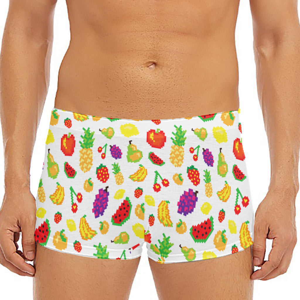 Pixel Fruits Pattern Print Men's Short Boxer Briefs