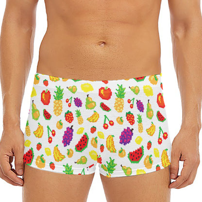 Pixel Fruits Pattern Print Men's Short Boxer Briefs