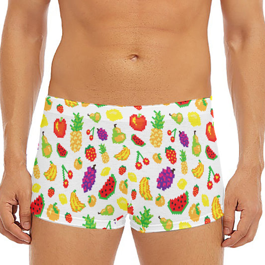 Pixel Fruits Pattern Print Men's Short Boxer Briefs
