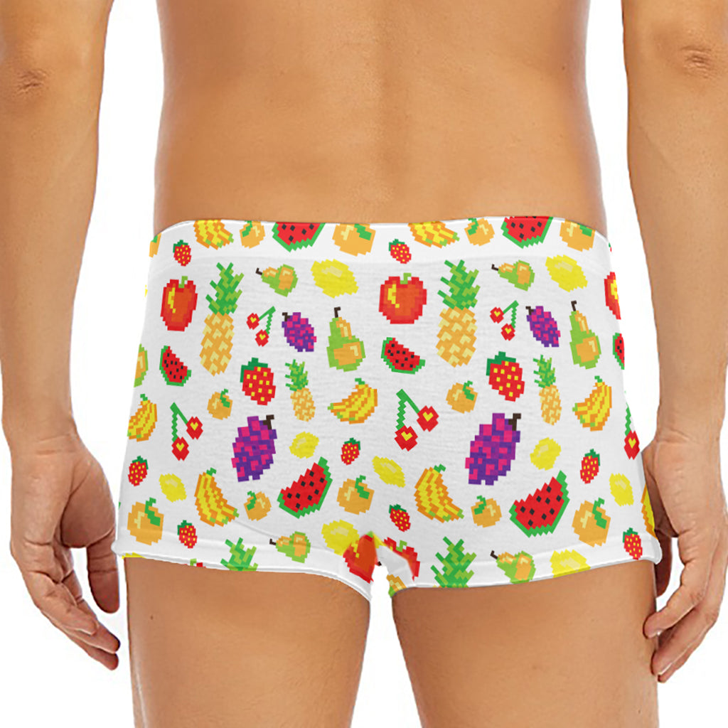 Pixel Fruits Pattern Print Men's Short Boxer Briefs