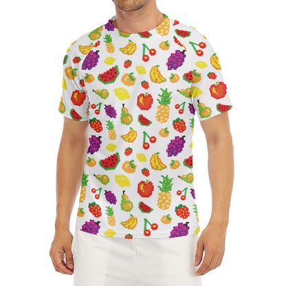 Pixel Fruits Pattern Print Men's Short Sleeve Rash Guard