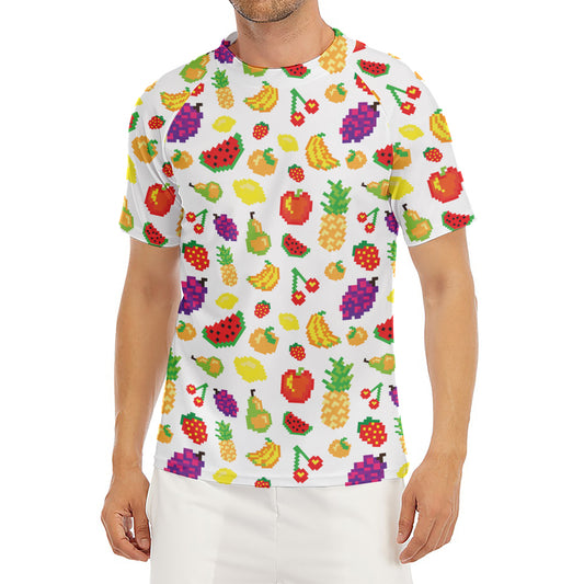 Pixel Fruits Pattern Print Men's Short Sleeve Rash Guard