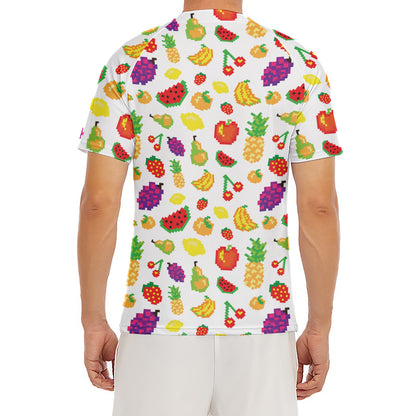 Pixel Fruits Pattern Print Men's Short Sleeve Rash Guard
