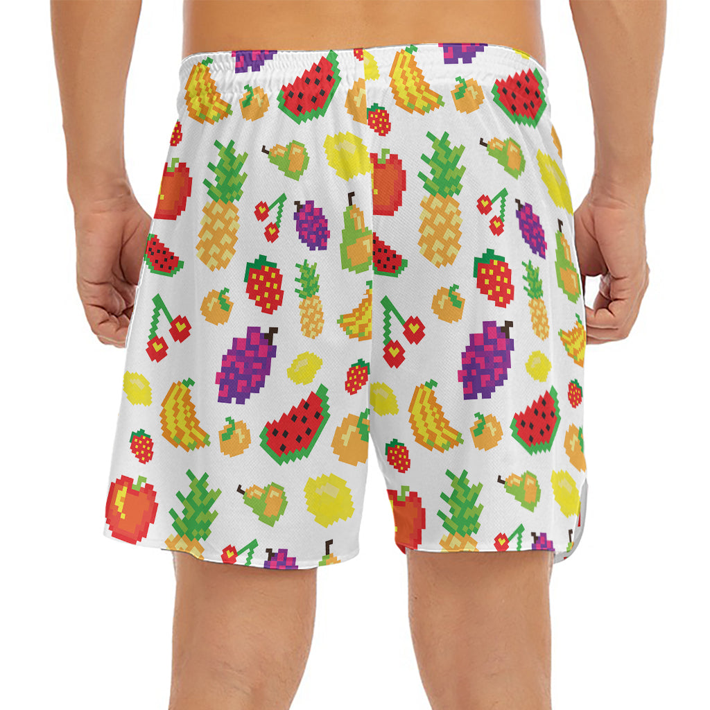 Pixel Fruits Pattern Print Men's Split Running Shorts