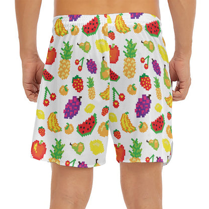 Pixel Fruits Pattern Print Men's Split Running Shorts