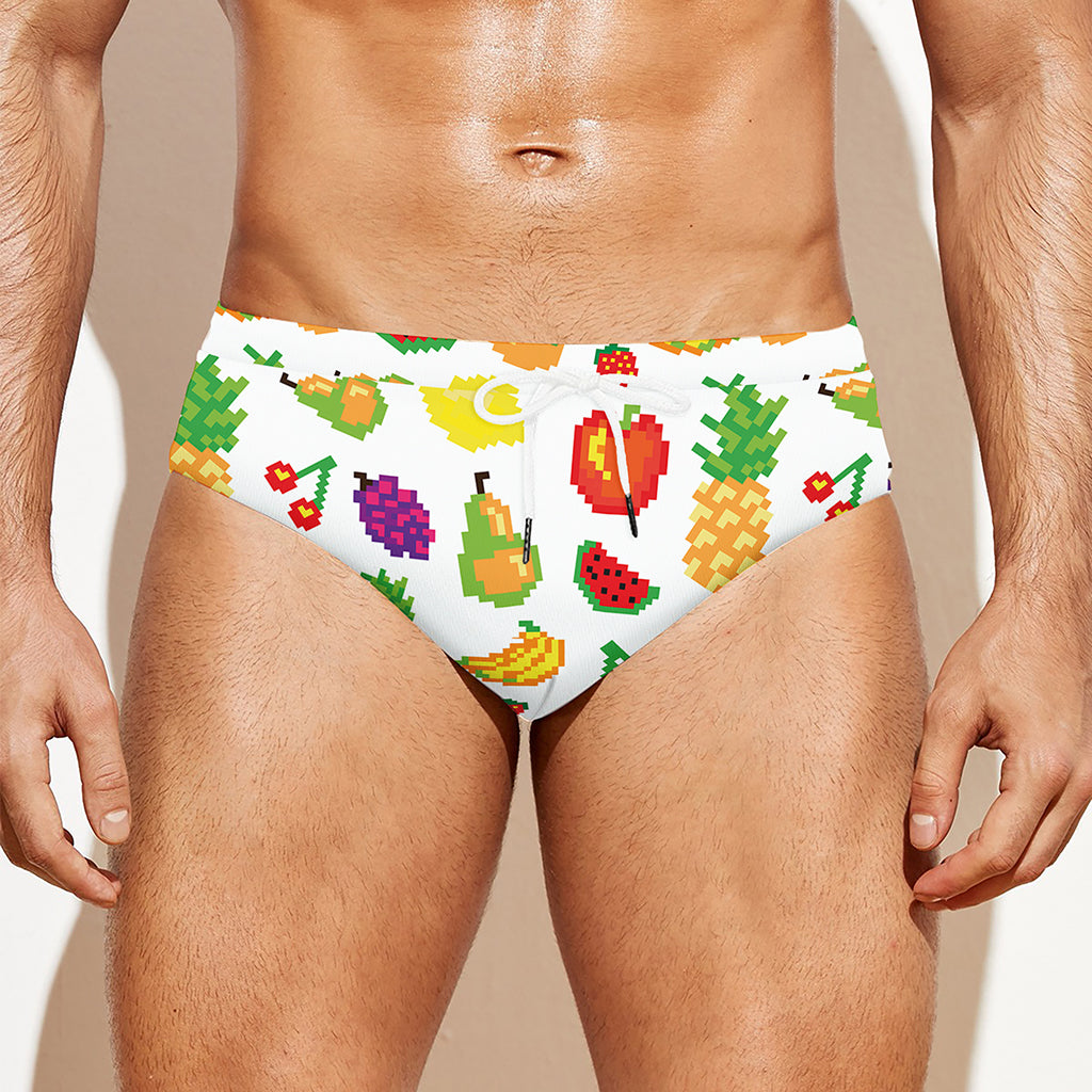 Pixel Fruits Pattern Print Men's Swim Briefs