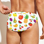 Pixel Fruits Pattern Print Men's Swim Briefs