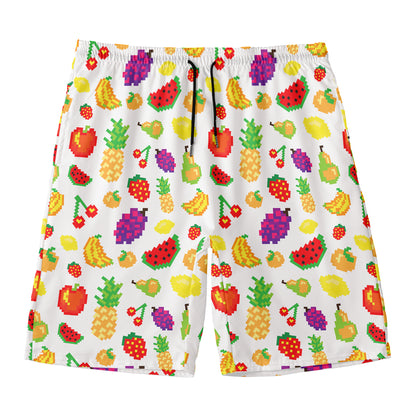 Pixel Fruits Pattern Print Men's Swim Trunks