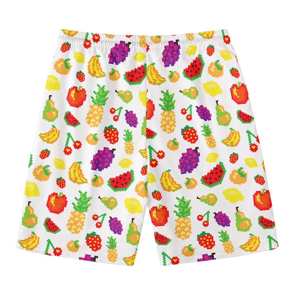 Pixel Fruits Pattern Print Men's Swim Trunks