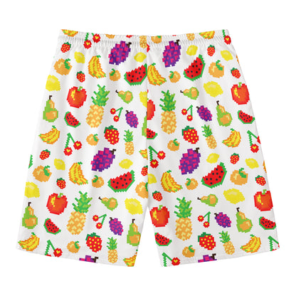 Pixel Fruits Pattern Print Men's Swim Trunks