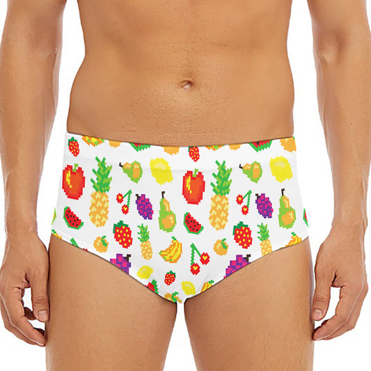 Pixel Fruits Pattern Print Men's Triangle Swim Briefs
