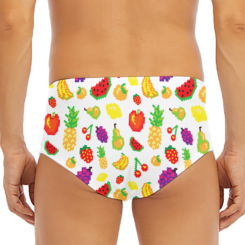 Pixel Fruits Pattern Print Men's Triangle Swim Briefs
