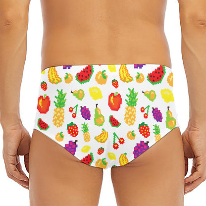 Pixel Fruits Pattern Print Men's Triangle Swim Briefs