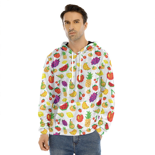 Pixel Fruits Pattern Print Men's Velvet Pullover Hoodie
