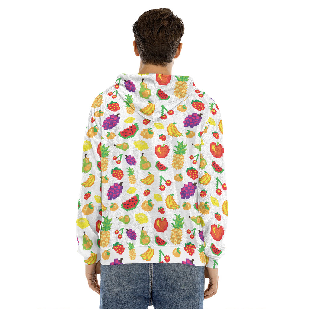 Pixel Fruits Pattern Print Men's Velvet Pullover Hoodie