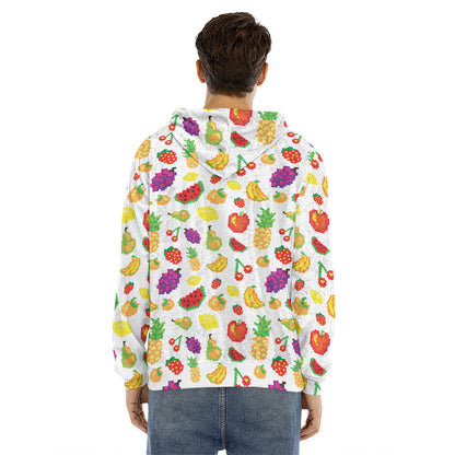 Pixel Fruits Pattern Print Men's Velvet Pullover Hoodie