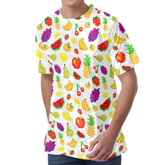 Pixel Fruits Pattern Print Men's Velvet T-Shirt