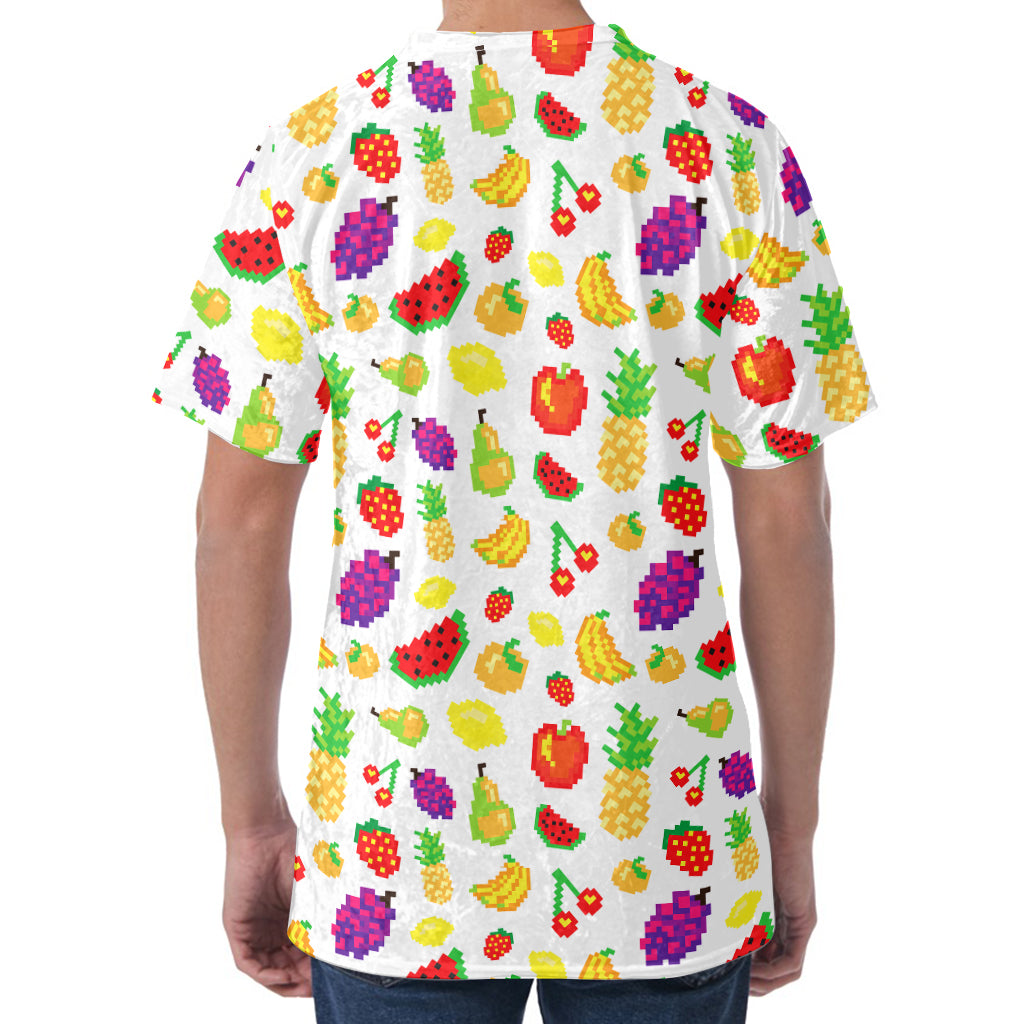 Pixel Fruits Pattern Print Men's Velvet T-Shirt