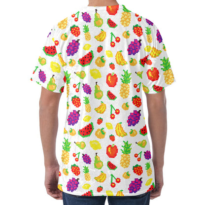 Pixel Fruits Pattern Print Men's Velvet T-Shirt