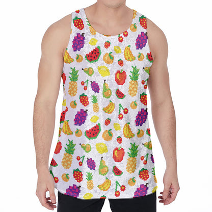 Pixel Fruits Pattern Print Men's Velvet Tank Top