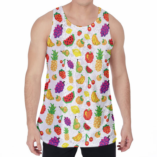 Pixel Fruits Pattern Print Men's Velvet Tank Top