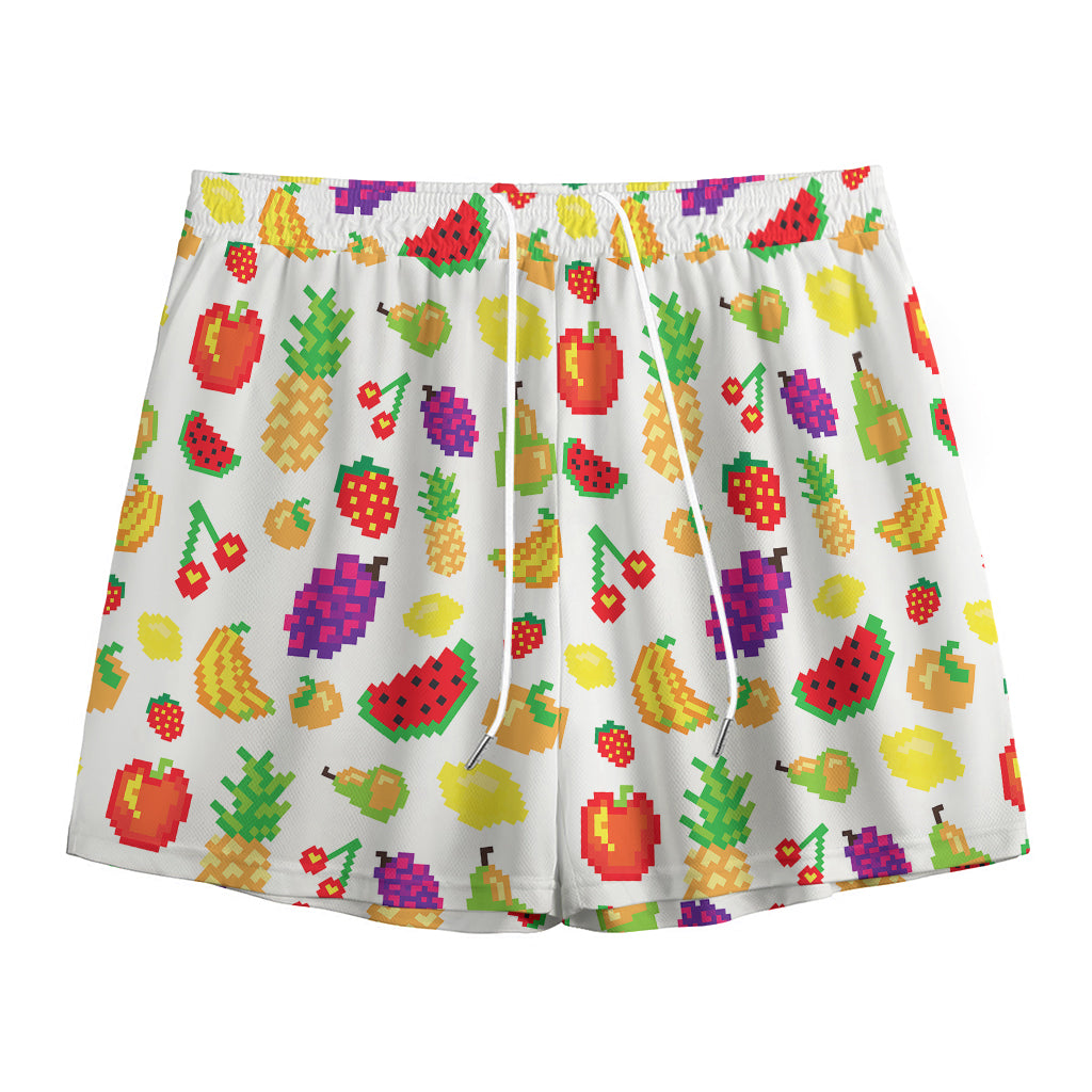 Pixel Fruits Pattern Print Mesh Shorts