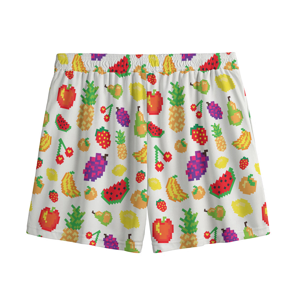 Pixel Fruits Pattern Print Mesh Shorts