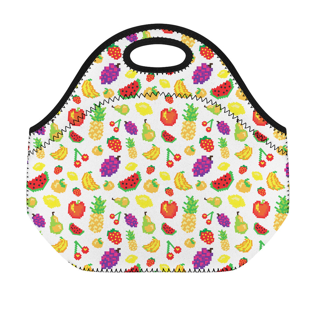 Pixel Fruits Pattern Print Neoprene Lunch Bag