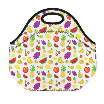 Pixel Fruits Pattern Print Neoprene Lunch Bag