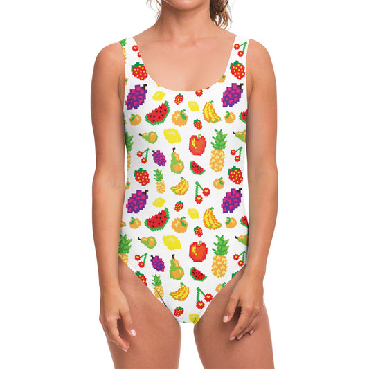 Pixel Fruits Pattern Print One Piece Swimsuit