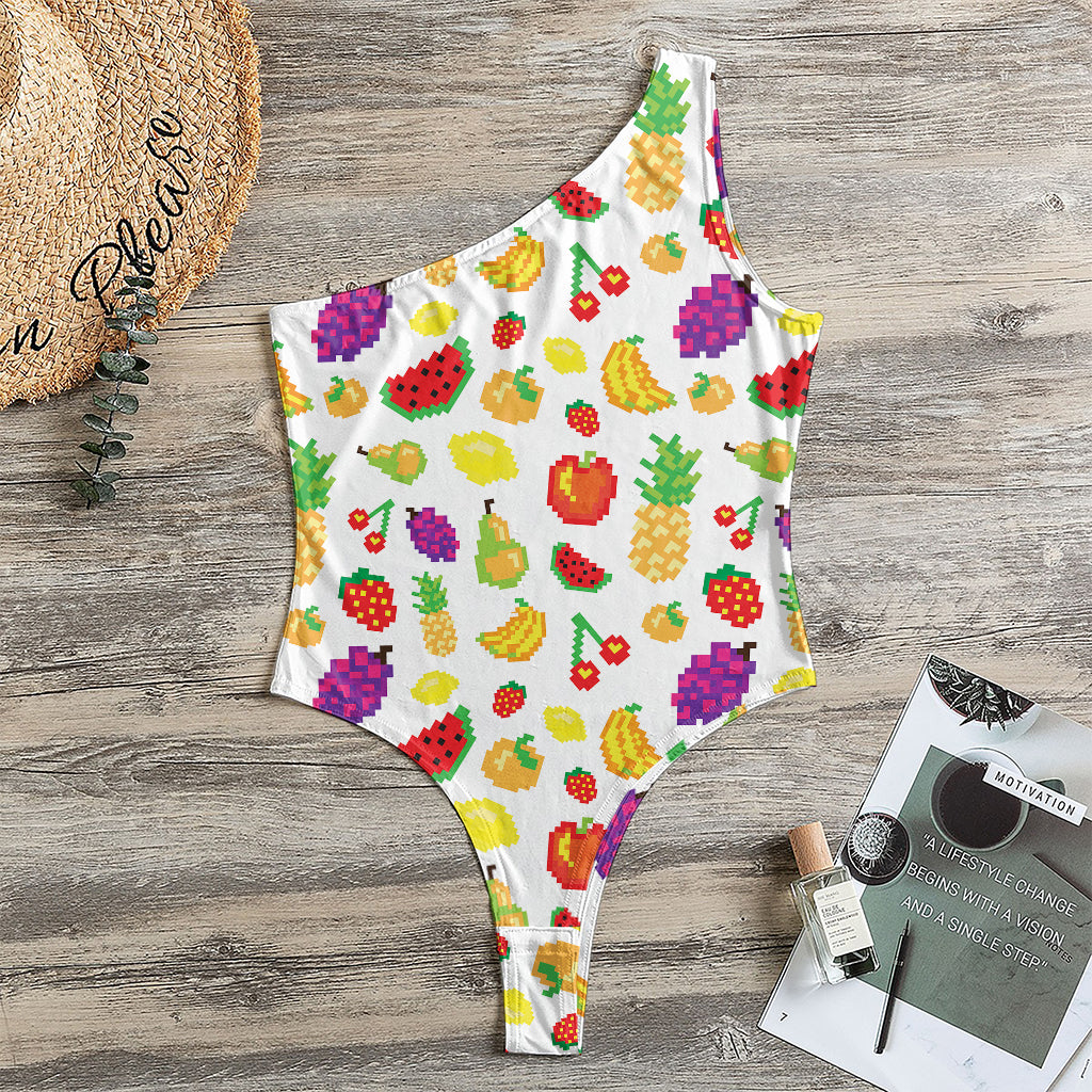 Pixel Fruits Pattern Print One Shoulder Bodysuit