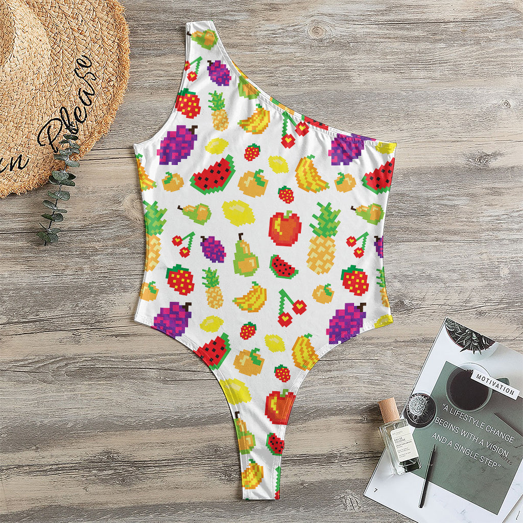 Pixel Fruits Pattern Print One Shoulder Bodysuit