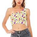 Pixel Fruits Pattern Print One Shoulder Crop Top