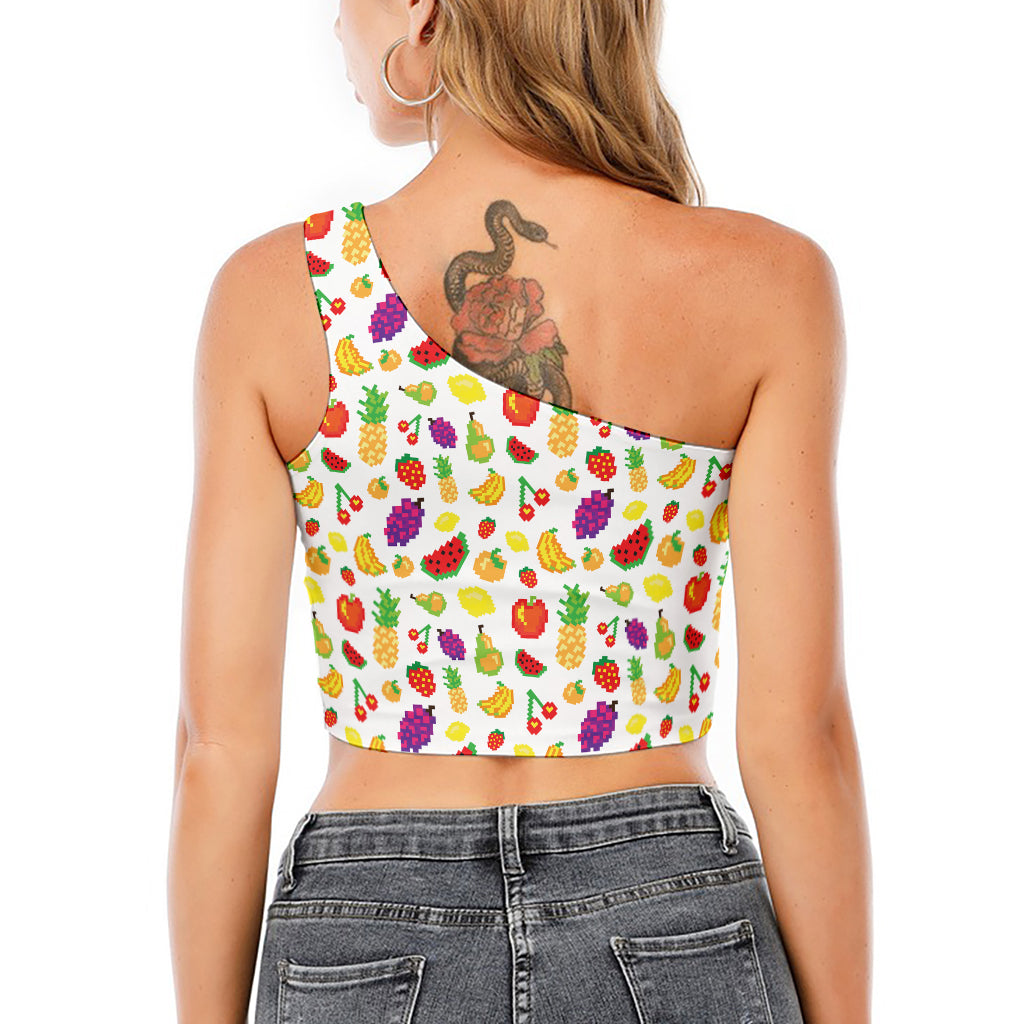 Pixel Fruits Pattern Print One Shoulder Crop Top