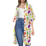 Pixel Fruits Pattern Print Open Front Beach Cover Up