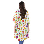 Pixel Fruits Pattern Print Open Front Beach Cover Up