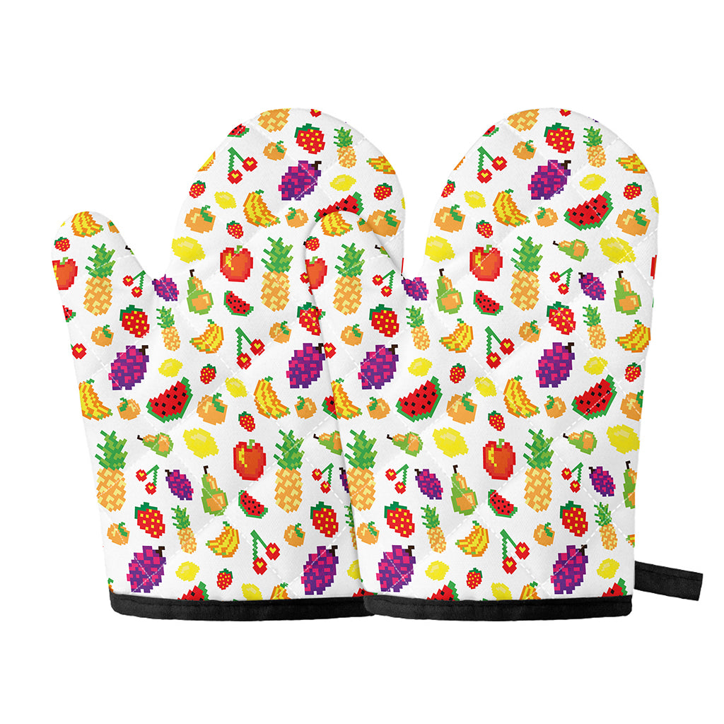 Pixel Fruits Pattern Print Oven Mitts