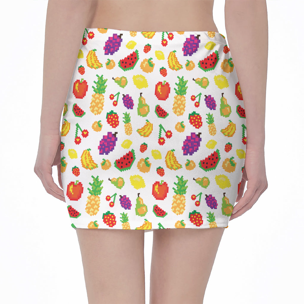 Pixel Fruits Pattern Print Pencil Mini Skirt
