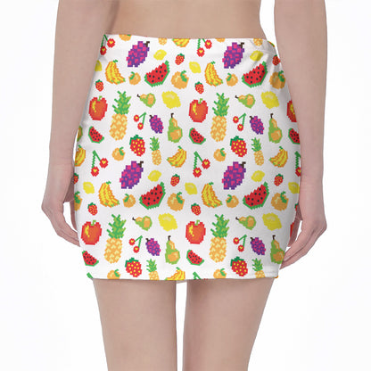 Pixel Fruits Pattern Print Pencil Mini Skirt