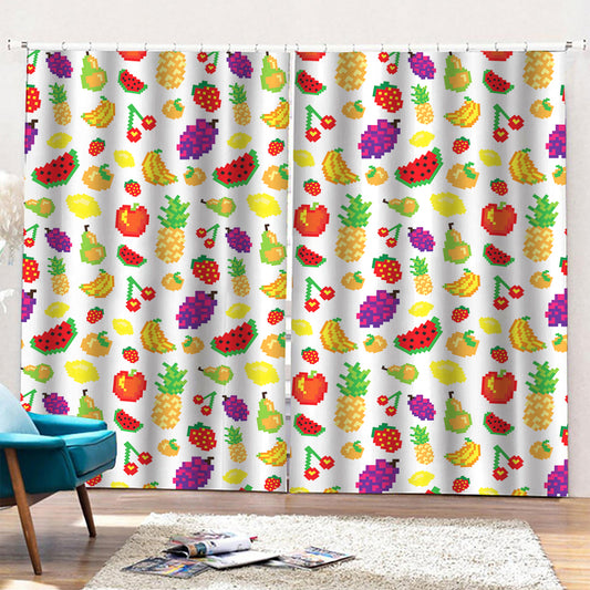 Pixel Fruits Pattern Print Pencil Pleat Curtains